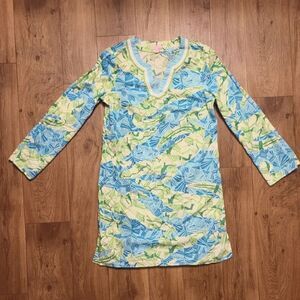 Lilly Pulitzer Gator Alley Aqua Blue Seafoam Green Tropical Tunic Dress Size M